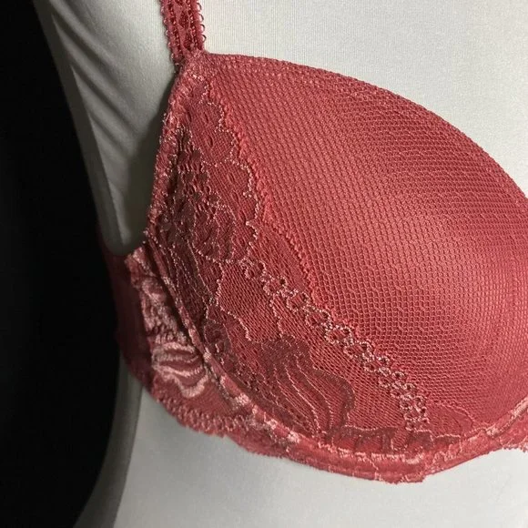 Simone Perele Bra 32C Promesse Padded Rose Pink 3D Plunge Leavers Lace Underwire - Picture 5 of 11